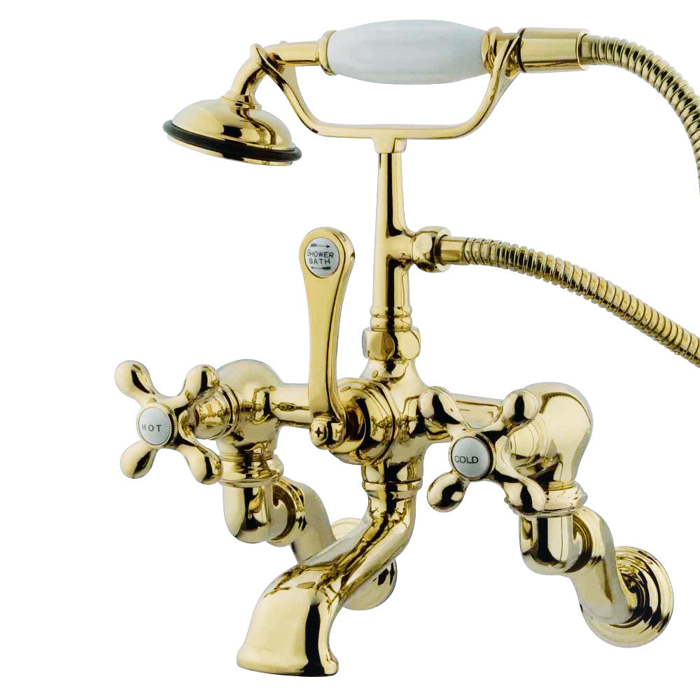 Kingston Brass CC463T2 Vintage Wall Mount Clawfoot Tub Faucet with Hand Shower, Polished Brass - BNGBath