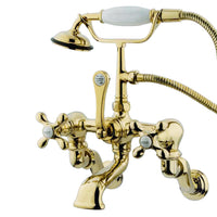 Thumbnail for Kingston Brass CC463T2 Vintage Wall Mount Clawfoot Tub Faucet with Hand Shower, Polished Brass - BNGBath