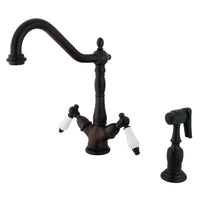 Thumbnail for Kingston Brass KS1235PLBS Heritage 2-Handle Kitchen Faucet with Brass Sprayer and 8-Inch Plate, Oil Rubbed Bronze - BNGBath