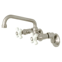 Thumbnail for Kingston Brass KS613SN Kingston Two Handle Wall Mount Bathroom Faucet, Brushed Nickel - BNGBath