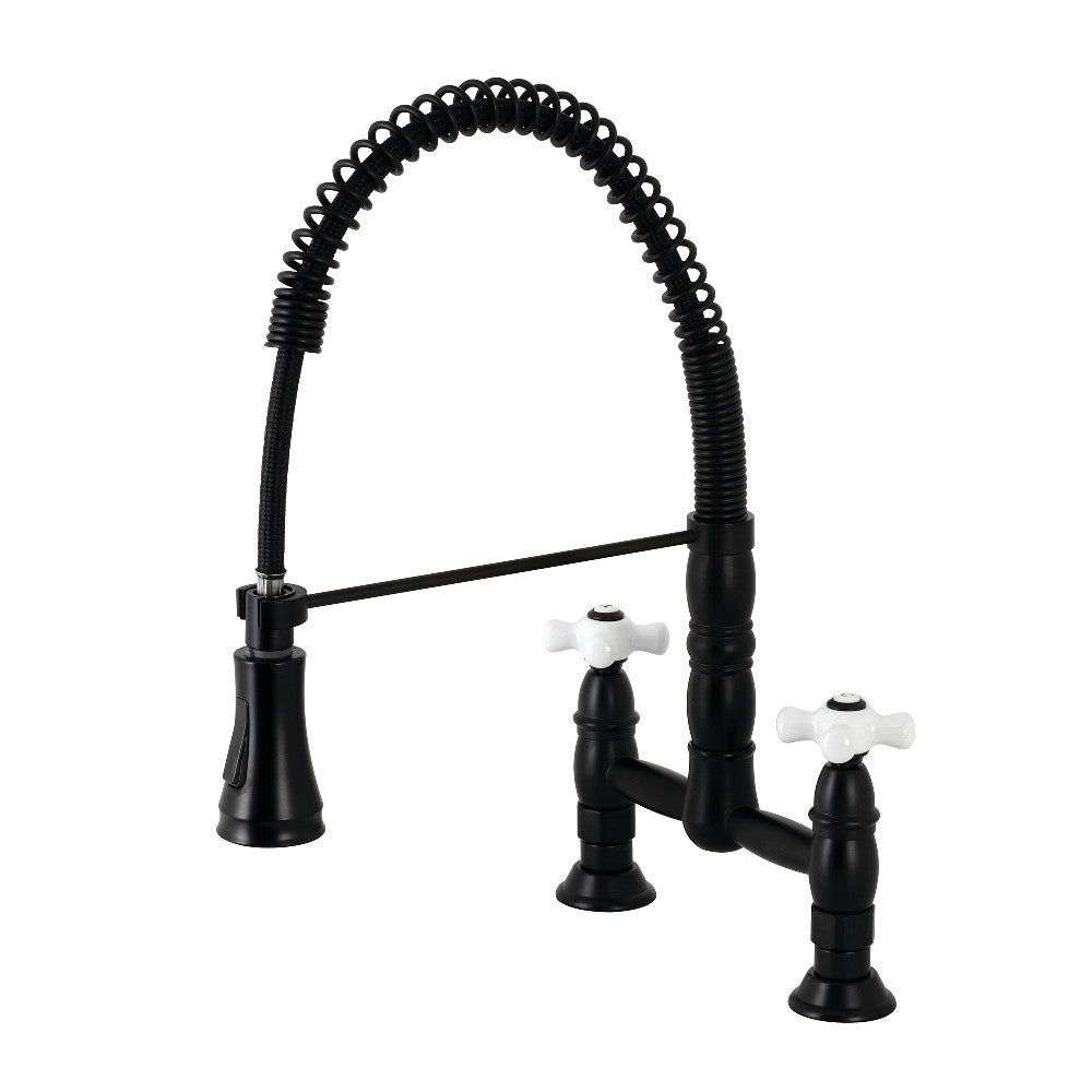 Gourmetier GS1270PX Heritage Two-Handle Deck-Mount Pull-Down Sprayer Kitchen Faucet, Matte Black - BNGBath