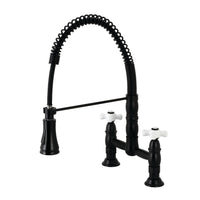 Thumbnail for Gourmetier GS1270PX Heritage Two-Handle Deck-Mount Pull-Down Sprayer Kitchen Faucet, Matte Black - BNGBath