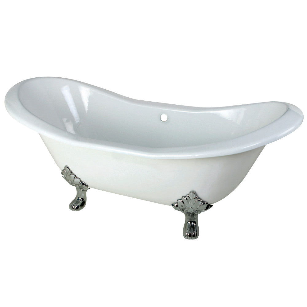 Aqua Eden VCTND7231NC1 72-Inch Cast Iron Double Slipper Clawfoot Tub (No Faucet Drillings), White/Polished Chrome - BNGBath