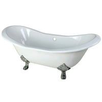 Thumbnail for Aqua Eden VCTND7231NC1 72-Inch Cast Iron Double Slipper Clawfoot Tub (No Faucet Drillings), White/Polished Chrome - BNGBath