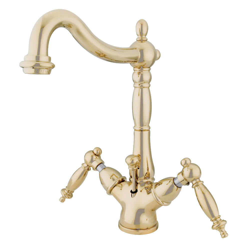 Kingston Brass KS1432TL Heritage Two-Handle Bathroom Faucet with Brass Pop-Up and Cover Plate, Polished Brass - BNGBath