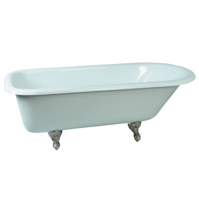 Aqua Eden VCTND673123T8 67-Inch Cast Iron Roll Top Clawfoot Tub (No Faucet Drillings), White/Brushed Nickel - BNGBath