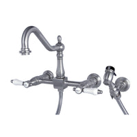 Thumbnail for Kingston Brass KS1248BPLBS Bel-Air Wall Mount Bridge Kitchen Faucet with Brass Sprayer, Brushed Nickel - BNGBath