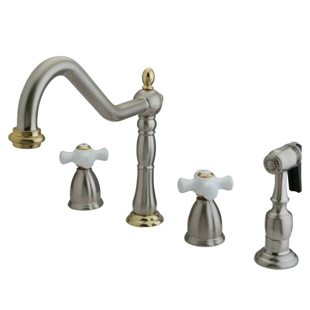 Kingston Brass KB1799PXBS Widespread Kitchen Faucet, Brushed Nickel/Polished Brass - BNGBath