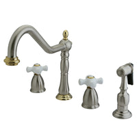 Thumbnail for Kingston Brass KB1799PXBS Widespread Kitchen Faucet, Brushed Nickel/Polished Brass - BNGBath