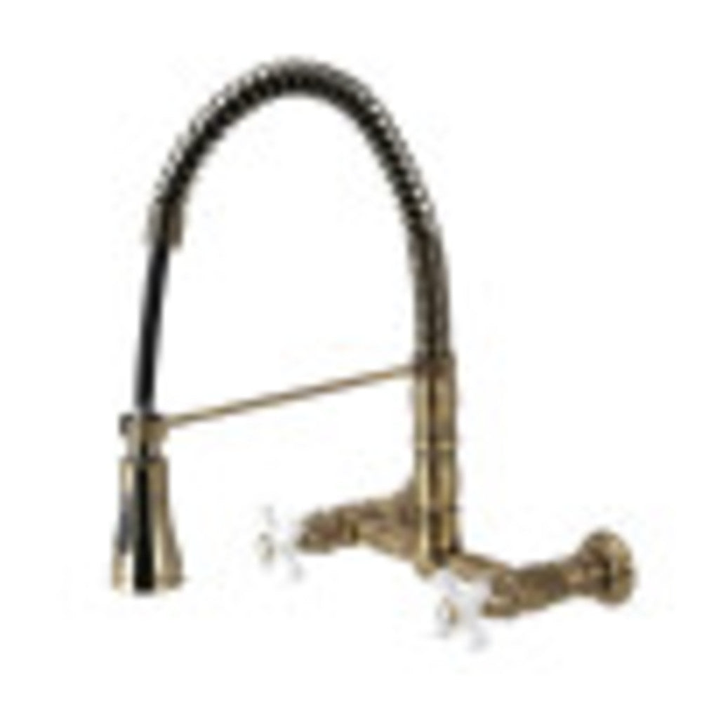 Gourmetier GS1243PX Heritage Two-Handle Wall-Mount Pull-Down Sprayer Kitchen Faucet, Antique Brass - BNGBath