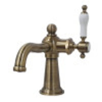 Thumbnail for Kingston Brass KS154KLAB Nautical Single-Handle Bathroom Faucet with Push Pop-Up, Antique Brass - BNGBath