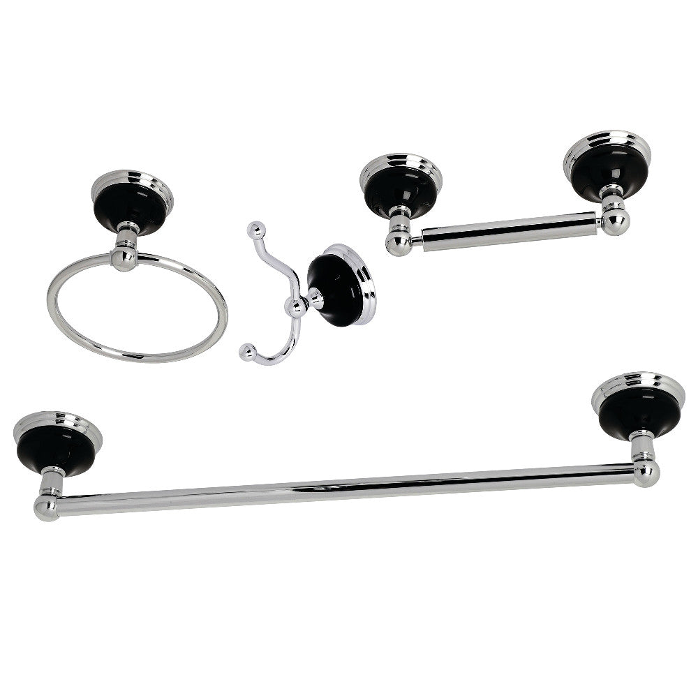 Kingston Brass BAK9111478C Water Onyx 4-Piece Bathroom Accessory Set, Polished Chrome - BNGBath