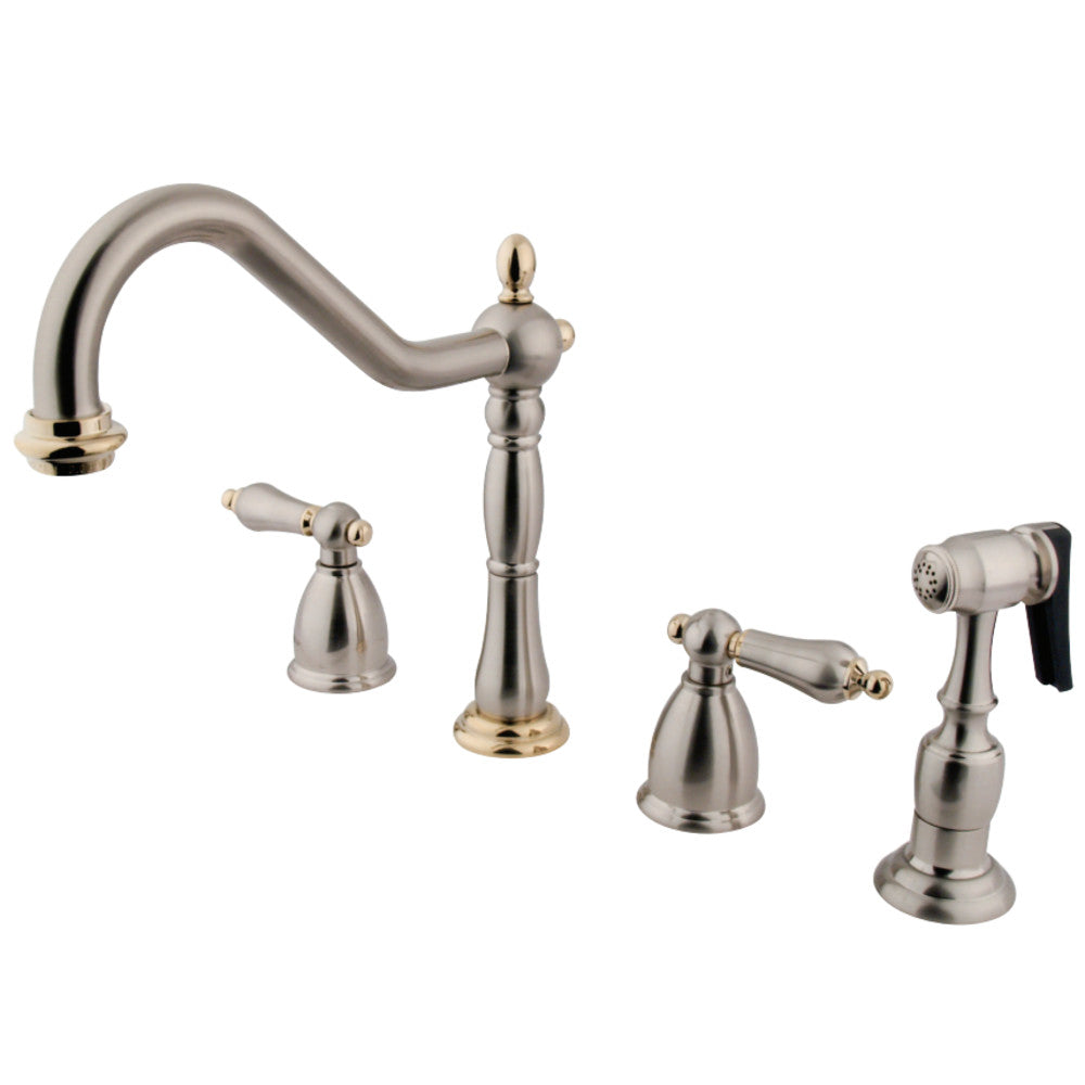 Kingston Brass KB1799ALBS Widespread Kitchen Faucet, Brushed Nickel/Polished Brass - BNGBath