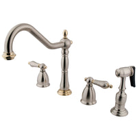 Thumbnail for Kingston Brass KB1799ALBS Widespread Kitchen Faucet, Brushed Nickel/Polished Brass - BNGBath