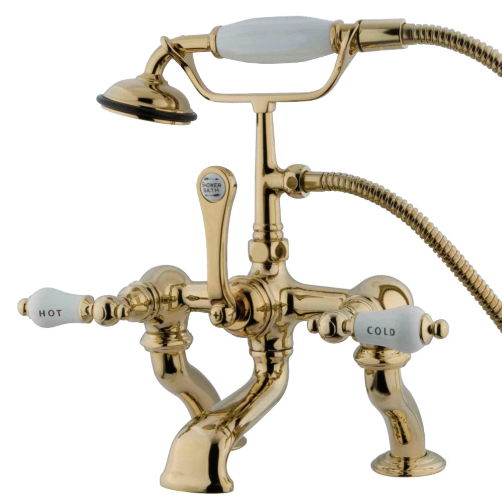 Kingston Brass CC413T2 Vintage 7-Inch Deck Mount Tub Faucet with Hand Shower, Polished Brass - BNGBath