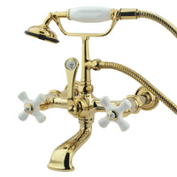 Thumbnail for Kingston Brass CC549T2 Vintage 7-Inch Wall Mount Tub Faucet with Hand Shower, Polished Brass - BNGBath