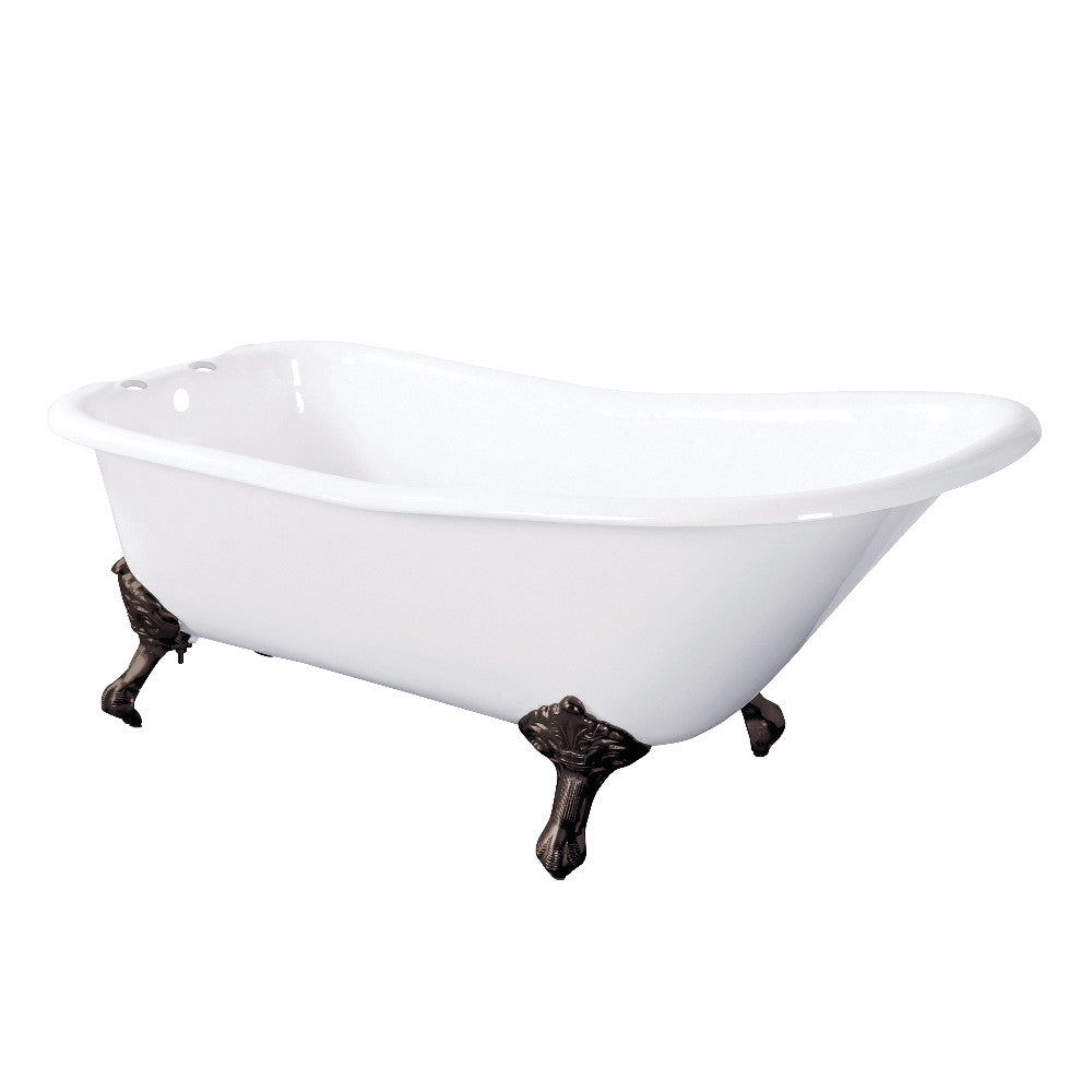 Aqua Eden VCT7D6630NF5 67-Inch Cast Iron Single Slipper Clawfoot Tub with 7-Inch Faucet Drillings, White/Oil Rubbed Bronze - BNGBath