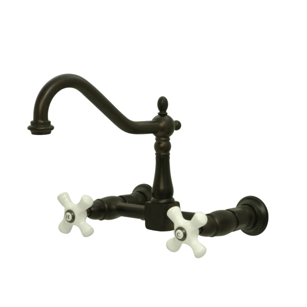 Kingston Brass KS1245PX Heritage Two-Handle Wall Mount Bridge Kitchen Faucet, Oil Rubbed Bronze - BNGBath