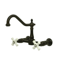 Thumbnail for Kingston Brass KS1245PX Heritage Two-Handle Wall Mount Bridge Kitchen Faucet, Oil Rubbed Bronze - BNGBath