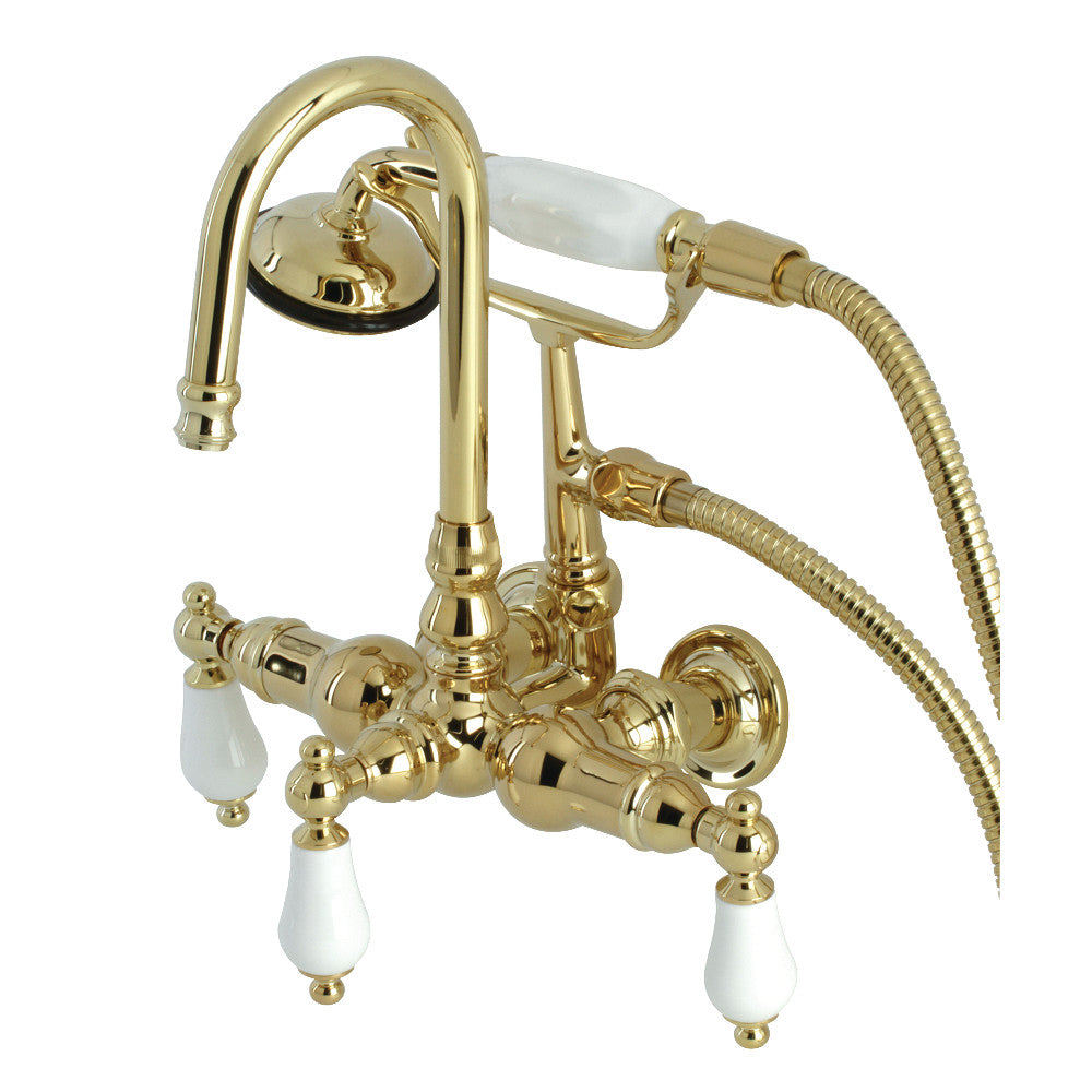 Kingston Brass CA11T2 Vintage 3-3/8" Tub Wall Mount Clawfoot Tub Faucet with Hand Shower, Polished Brass - BNGBath