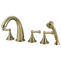 Thumbnail for Kingston Brass KS53625FL Royale Roman Tub Faucet with Hand Shower, Polished Brass - BNGBath
