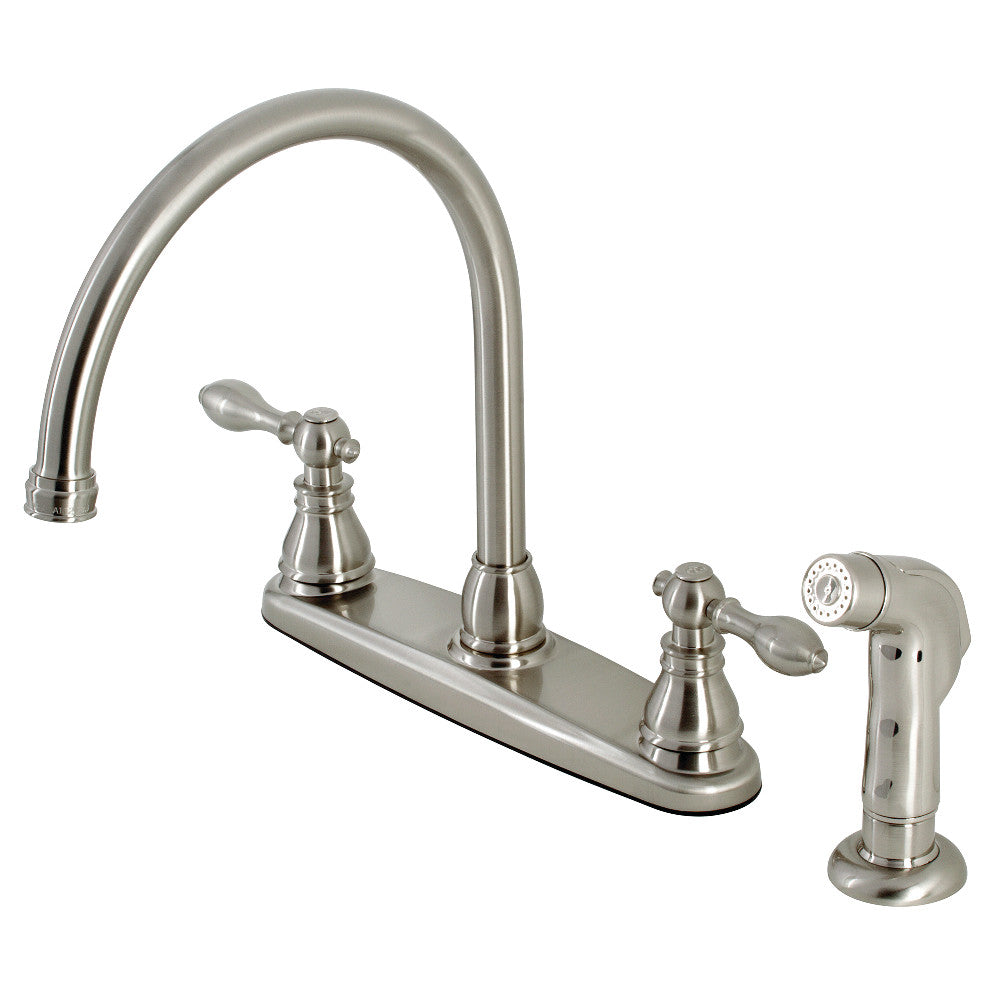 Kingston Brass KB728ACLSP American Classic Centerset Kitchen Faucet with Side Sprayer, Brushed Nickel - BNGBath