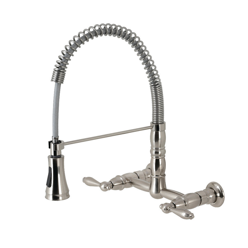 Gourmetier GS1248AL Heritage Two-Handle Wall-Mount Pull-Down Sprayer Kitchen Faucet, Brushed Nickel - BNGBath