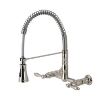 Thumbnail for Gourmetier GS1248AL Heritage Two-Handle Wall-Mount Pull-Down Sprayer Kitchen Faucet, Brushed Nickel - BNGBath