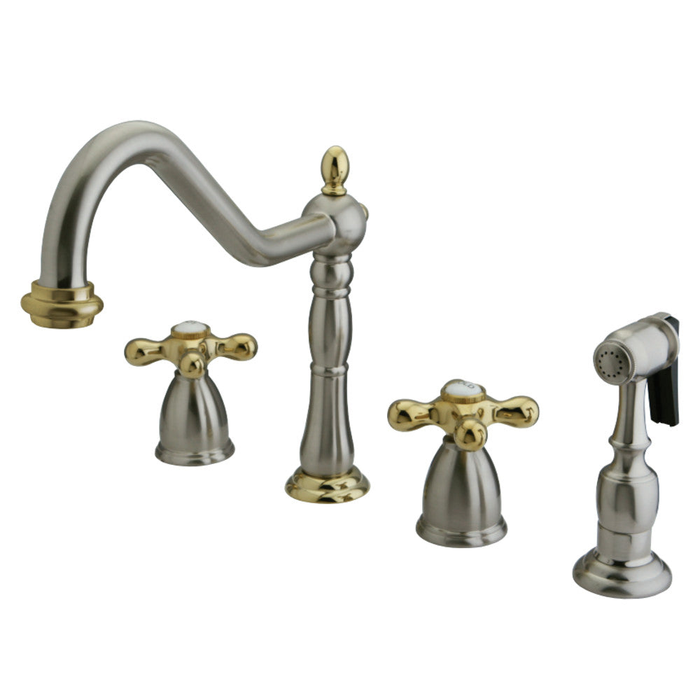 Kingston Brass KB1799AXBS Widespread Kitchen Faucet, Brushed Nickel/Polished Brass - BNGBath
