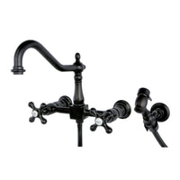 Thumbnail for Kingston Brass KS1245AXBS Heritage Two-Handle Wall Mount Bridge Kitchen Faucet with Brass Sprayer, Oil Rubbed Bronze - BNGBath