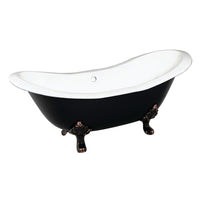 Thumbnail for Aqua Eden VBTND7231NC5 72-Inch Cast Iron Double Slipper Clawfoot Tub (No Faucet Drillings), Black/White/Oil Rubbed Bronze - BNGBath