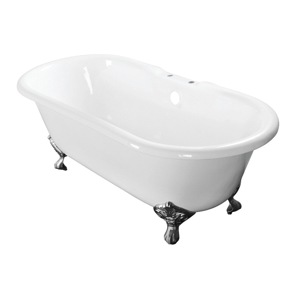 Aqua Eden VCT7D603017NB1 60-Inch Cast Iron Double Ended Clawfoot Tub with 7-Inch Faucet Drillings, White/Polished Chrome - BNGBath