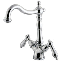 Thumbnail for Kingston Brass KS1431AL Heritage Two-Handle Bathroom Faucet with Brass Pop-Up and Cover Plate, Polished Chrome - BNGBath
