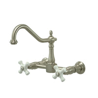 Thumbnail for Kingston Brass KS1248PX Heritage Two-Handle Wall Mount Bridge Kitchen Faucet, Brushed Nickel - BNGBath