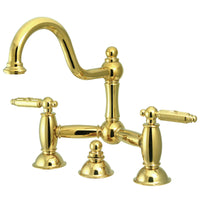 Thumbnail for Kingston Brass KS3912GL Restoration Bathroom Bridge Faucet, Polished Brass - BNGBath