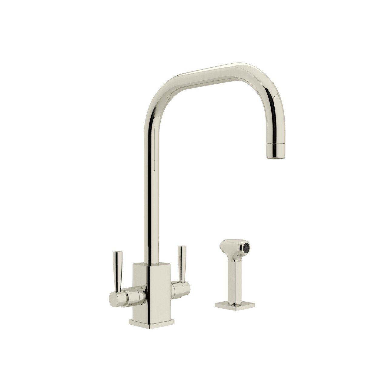 Perrin & Rowe Holborn Single Hole U-Spout Kitchen Faucet with Square Body and Sidespray - BNGBath
