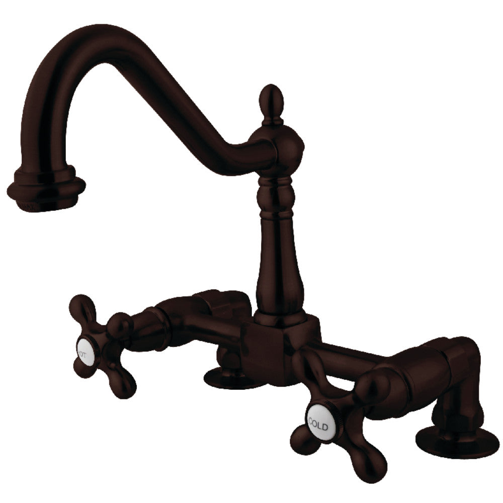 Kingston Brass KS1145AX Heritage Two-Handle Bridge Kitchen Faucet, Oil Rubbed Bronze - BNGBath