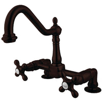 Thumbnail for Kingston Brass KS1145AX Heritage Two-Handle Bridge Kitchen Faucet, Oil Rubbed Bronze - BNGBath
