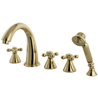 Thumbnail for Kingston Brass KS23625AX Roman Tub Faucet 5 Pieces with Hand Shower, Polished Brass - BNGBath