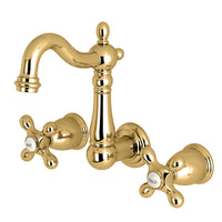 Thumbnail for Kingston Brass KS1222AX 8-Inch Center Wall Mount Bathroom Faucet, Polished Brass - BNGBath