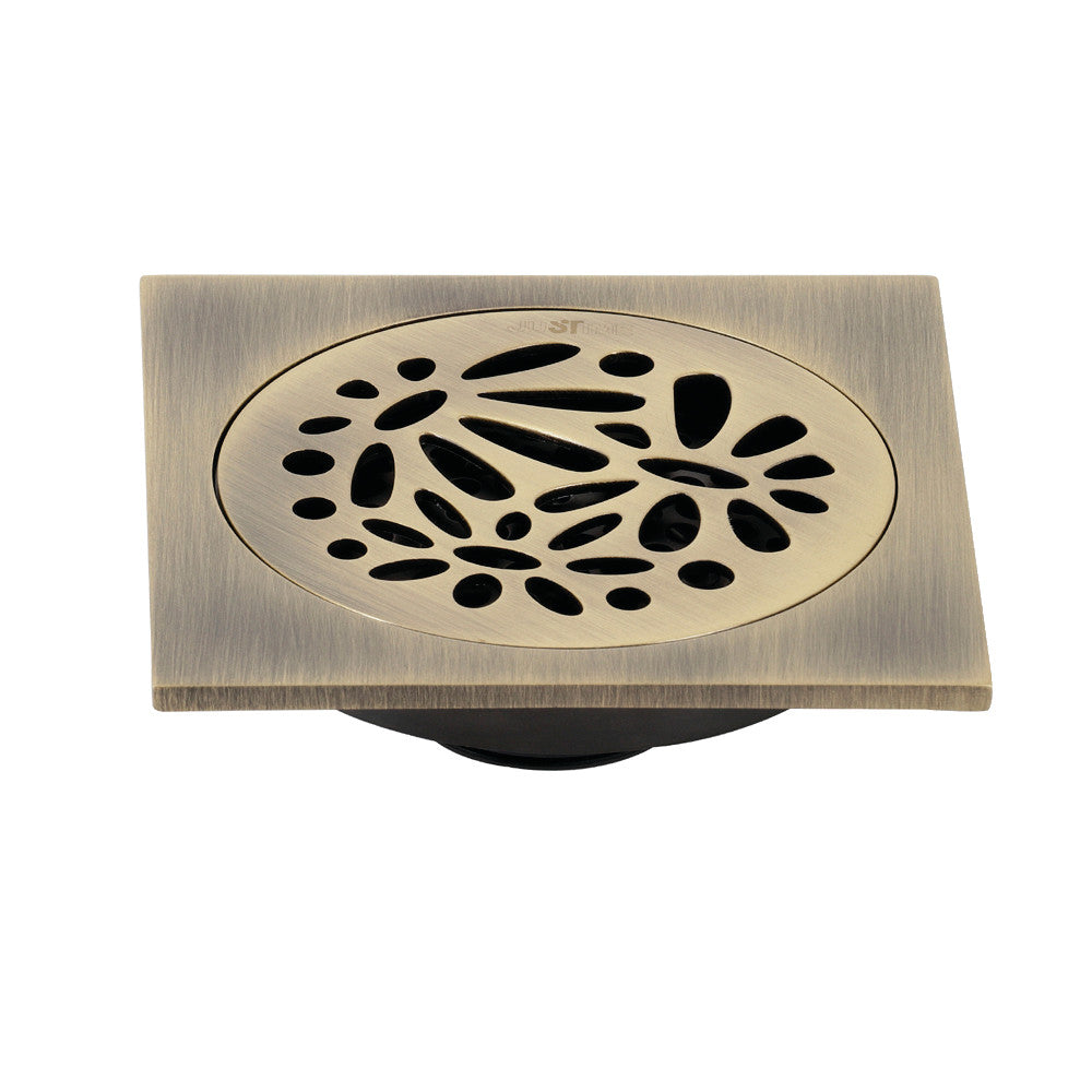Kingston Brass BSF6360AB Watercourse Floral 4" Square Grid Shower Drain, Antique Brass - BNGBath