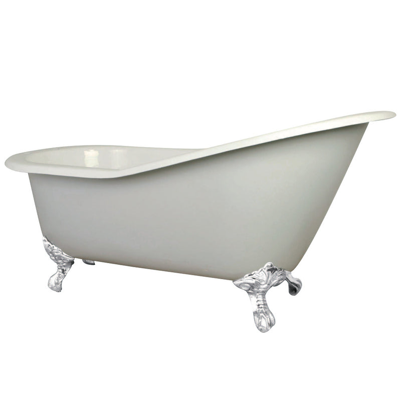 Aqua Eden NHVCT7D653129BW 61-Inch Cast Iron Single Slipper Clawfoot Tub with 7-Inch Faucet Drillings, White - BNGBath