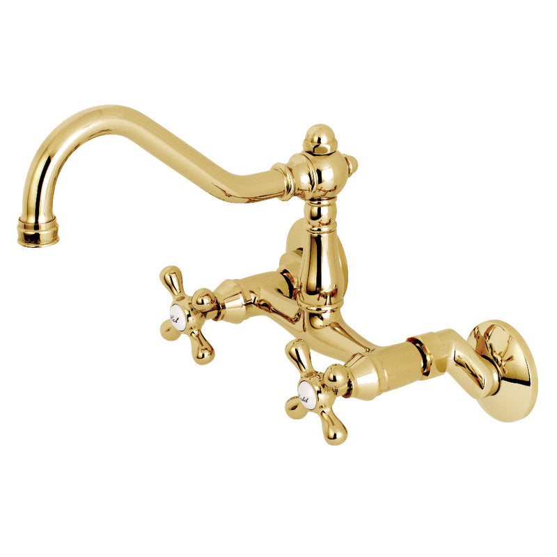 Kingston Brass KS3222AX Vintage 6" Adjustable Center Wall Mount Kitchen Faucet, Polished Brass - BNGBath