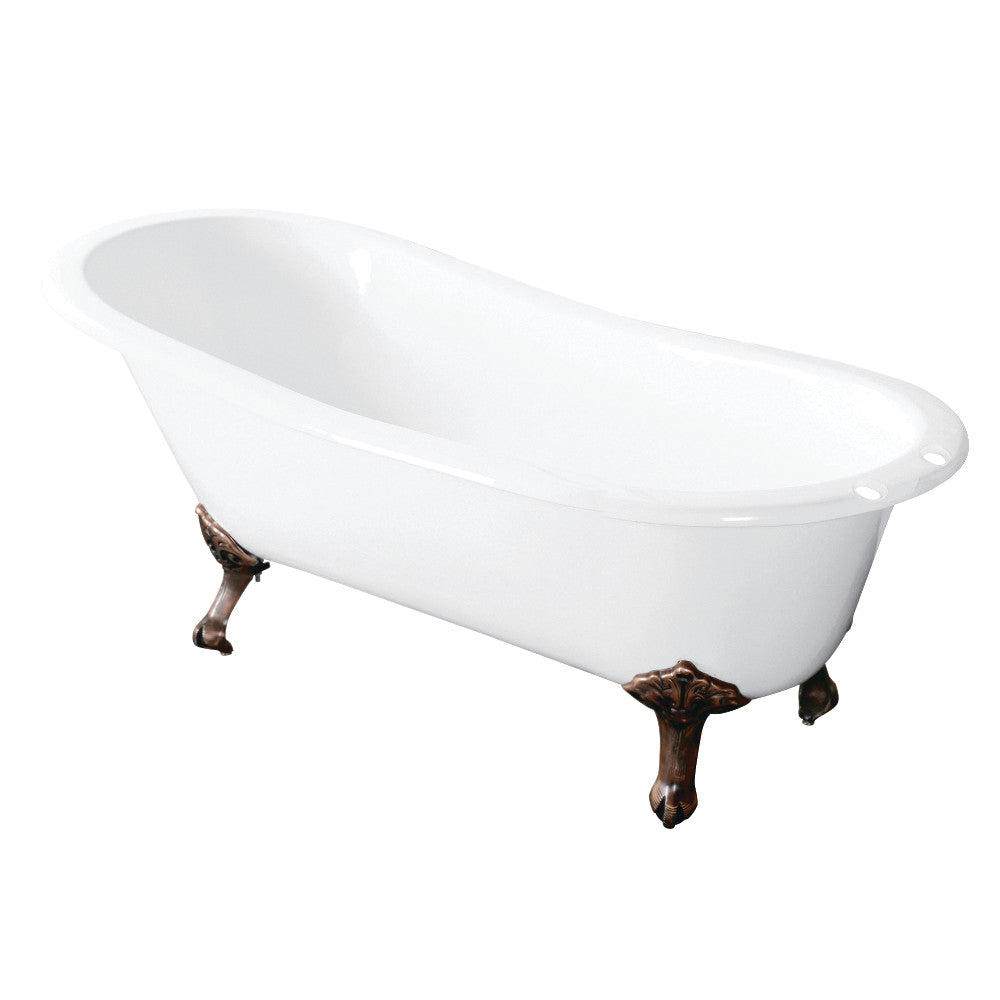 Aqua Eden VCT7D5731B6 57-Inch Cast Iron Slipper Clawfoot Tub with 7-Inch Faucet Drillings, White/Naples Bronze - BNGBath