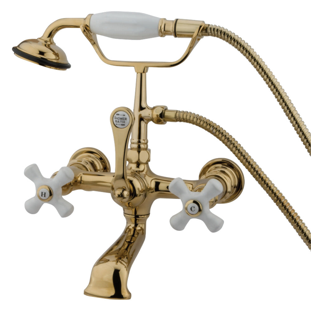 Kingston Brass CC559T2 Vintage 7-Inch Wall Mount Tub Faucet with Hand Shower, Polished Brass - BNGBath