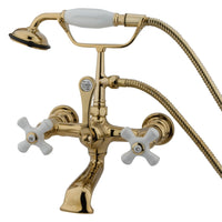 Thumbnail for Kingston Brass CC559T2 Vintage 7-Inch Wall Mount Tub Faucet with Hand Shower, Polished Brass - BNGBath