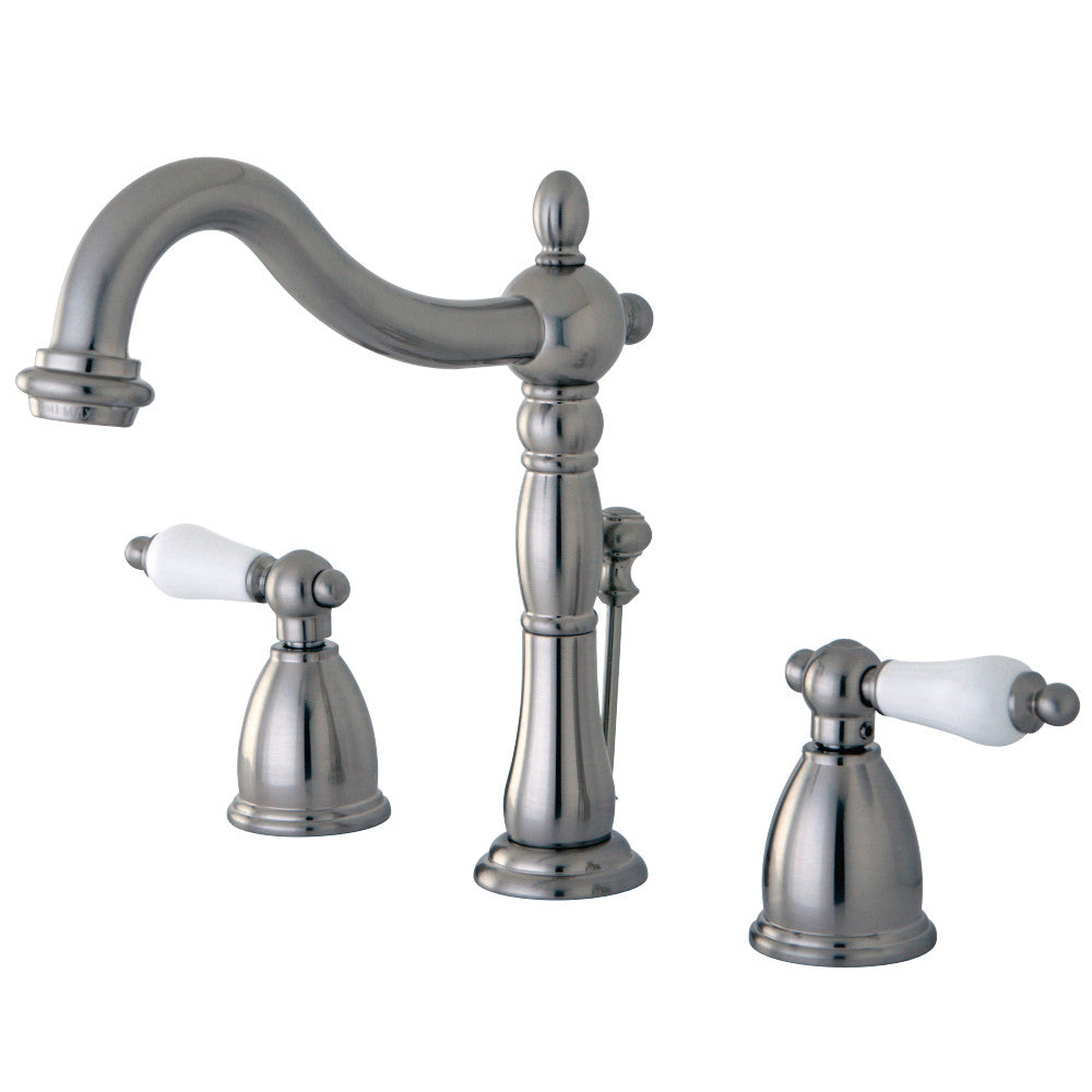 Kingston Brass KB1978PL Heritage Widespread Bathroom Faucet with Plastic Pop-Up, Brushed Nickel - BNGBath