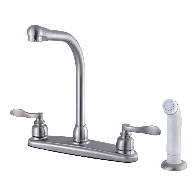 Kingston Brass FB758NFLSP NuWave French 8-Inch Centerset Kitchen Faucet with Sprayer, Brushed Nickel - BNGBath