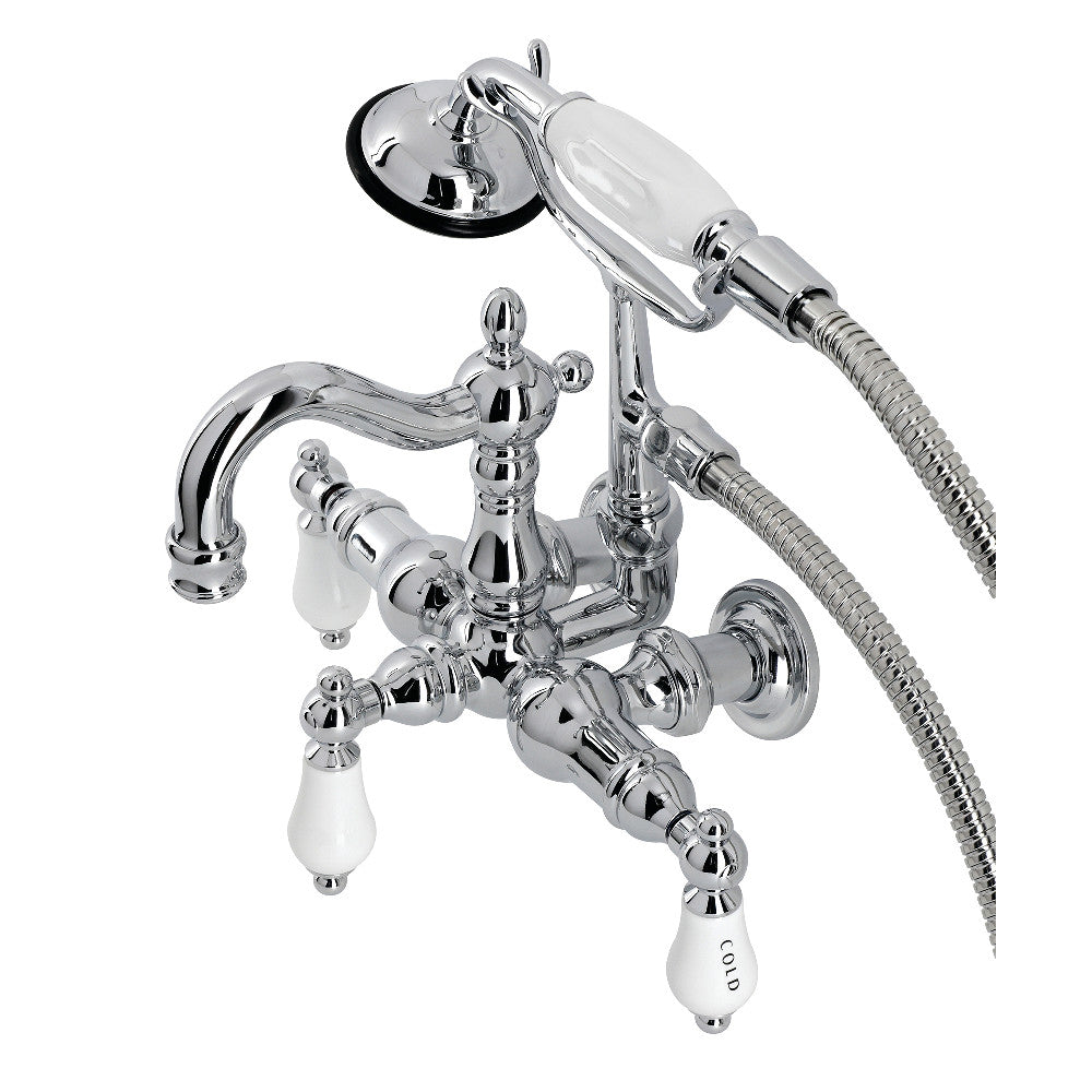 Kingston Brass CA1010T1 Heritage 3-3/8" Tub Wall Mount Clawfoot Tub Faucet with Hand Shower, Polished Chrome - BNGBath