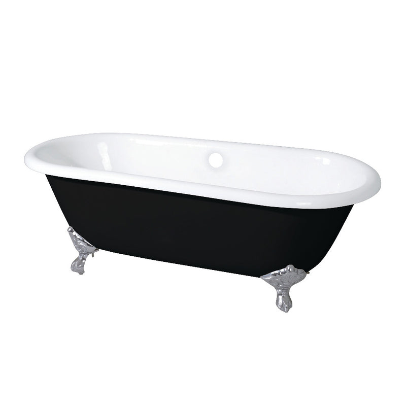 Aqua Eden VBTND663013NB8 66-Inch Cast Iron Double Ended Clawfoot Tub (No Faucet Drillings), Black/White/Brushed Nickel - BNGBath